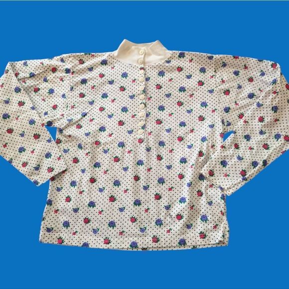 Girls 90s vintage polka dot and‎ floral print mock turtle neck size medium - Picture 1 of 7